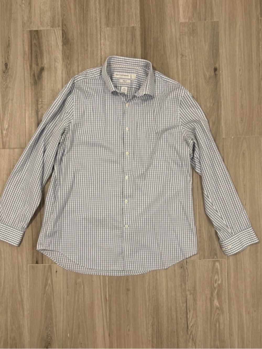 Perry Ellis Light Blue Gingham Dress Shirt